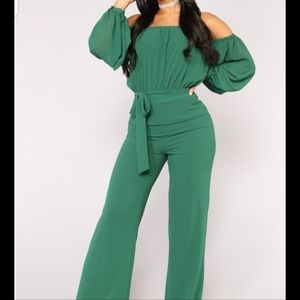 Green off shoulder jumpsuit